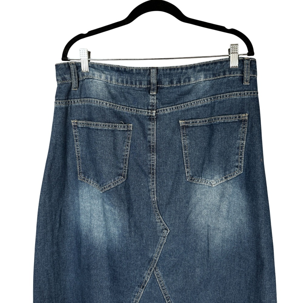 SHEIN CURVE Blue Denim Maxi Skirt Frayed Hem A-Line Country Plus Sz 0XL - Picture 6 of 11